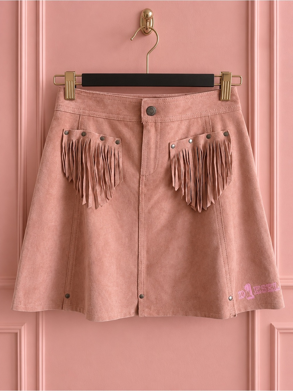 Y2K Diesel Pink Fringe Suede Mini Skirt
